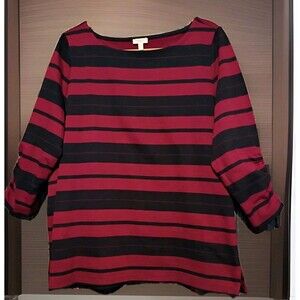 TALBOTS Plus SIZE 1X Burgundy Navy 3/4 Sleeve Pullover Cotton Blouse